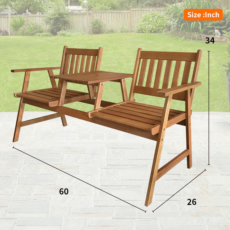 Banc en bois massif et manufacturé Amberli, banc de jardin durable pour la terrasse, la cour, le porche et l'extérieur
