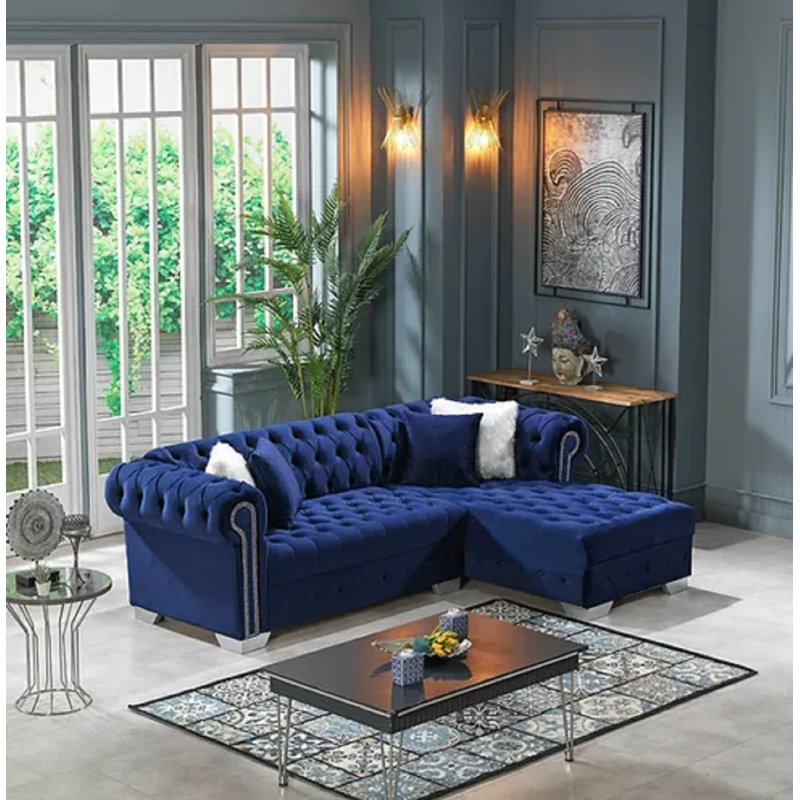 Aalyan Velvet L-Shaped Sectional Right Hand Facing