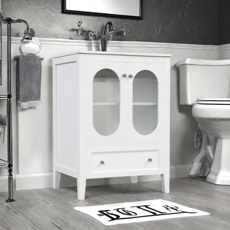 Meuble-lavabo de salle de bain, meuble-lavabo 24 po avec lavabo avec tiroir et portes, tablette réglable