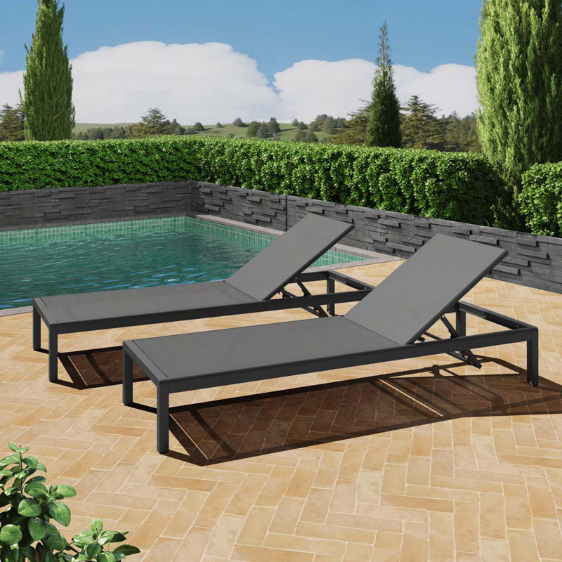 Outdoor Chaise Lounge with 5-Level Adjustable,Durable Aluminum Frame & PVC-coated polyester Mesh, Black/Gray