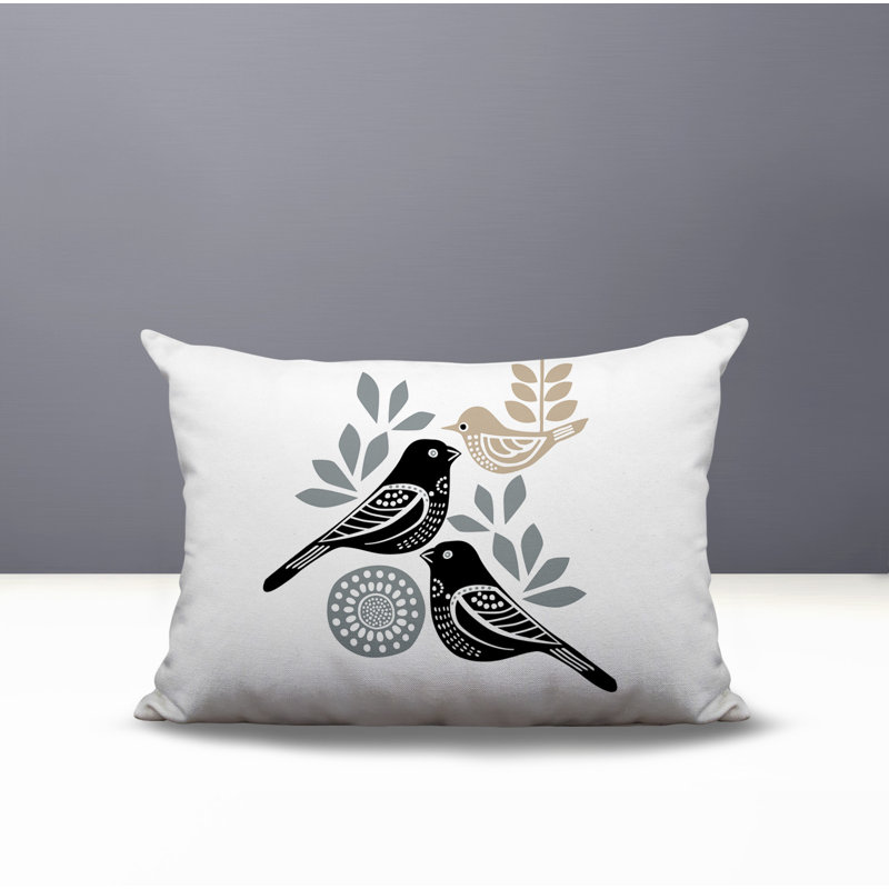 Oreiller rectangulaire réversible intérieur / extérieur Della Bird, Gris, Rectangle H 14 po x l 20 po