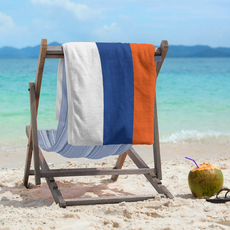 Lightweight Beach Towel, Poly/Cotton, White/Royal Blue/Orange