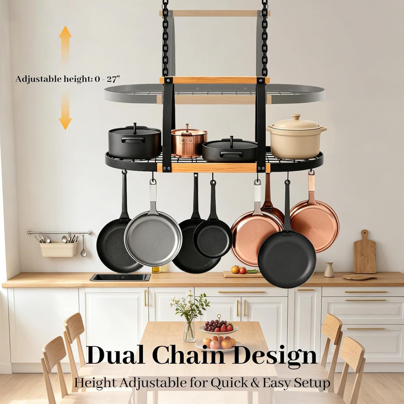 Support à casseroles suspendu robuste, fixation au plafond, capacité de 130 lb