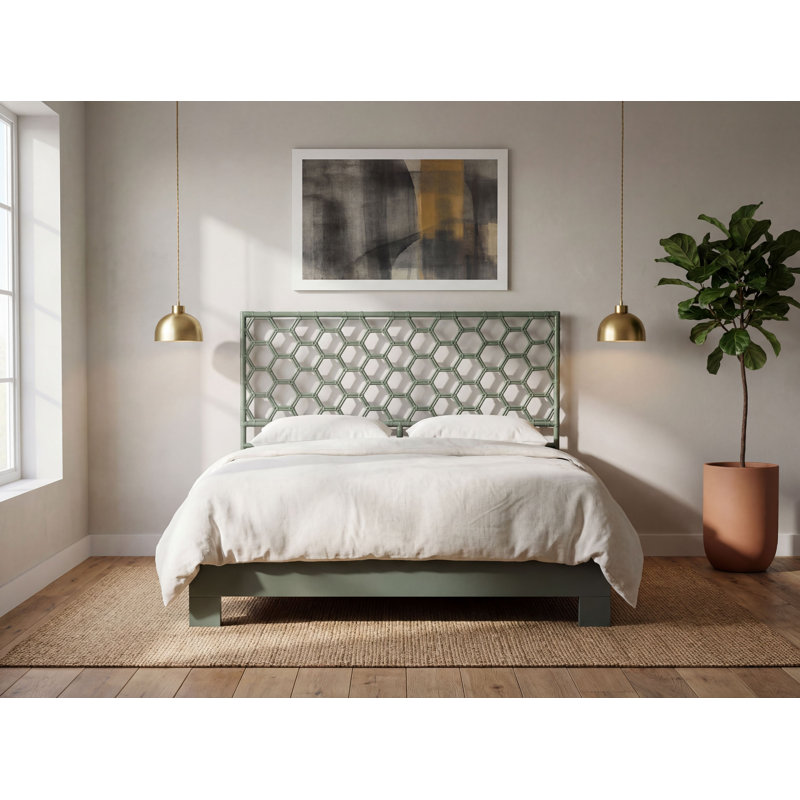 Honeycomb Wicker/Rattan Open-Frame Headboard, Sunflower Yellow, Twin