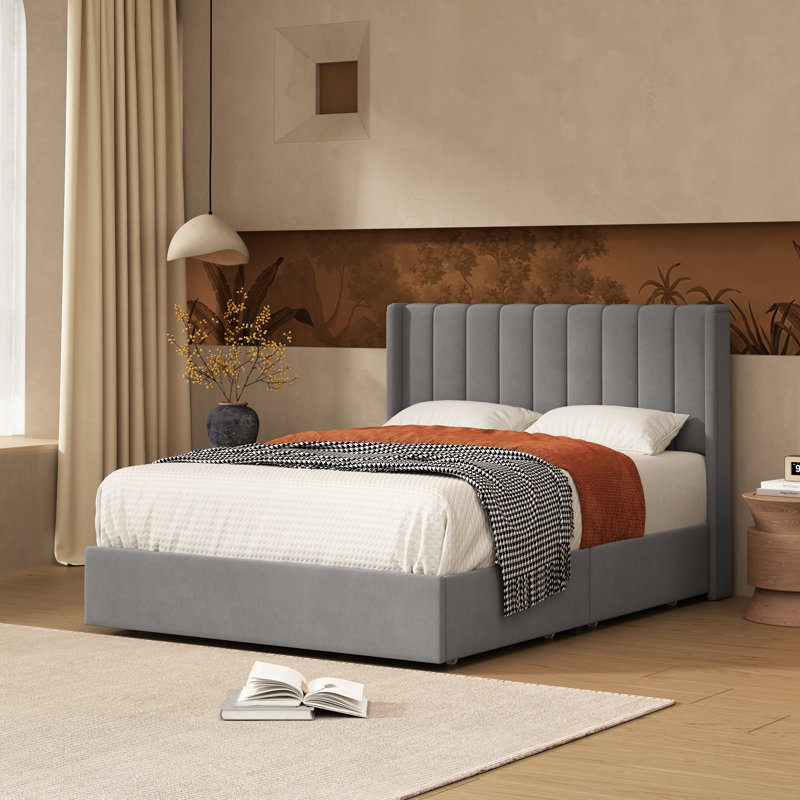 Lit plateforme avec rangement Jeilyn, Double, gris