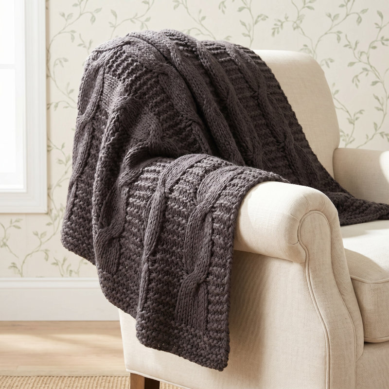 Jeté en tricot torsadé Woodham Effie, Gris anthracite