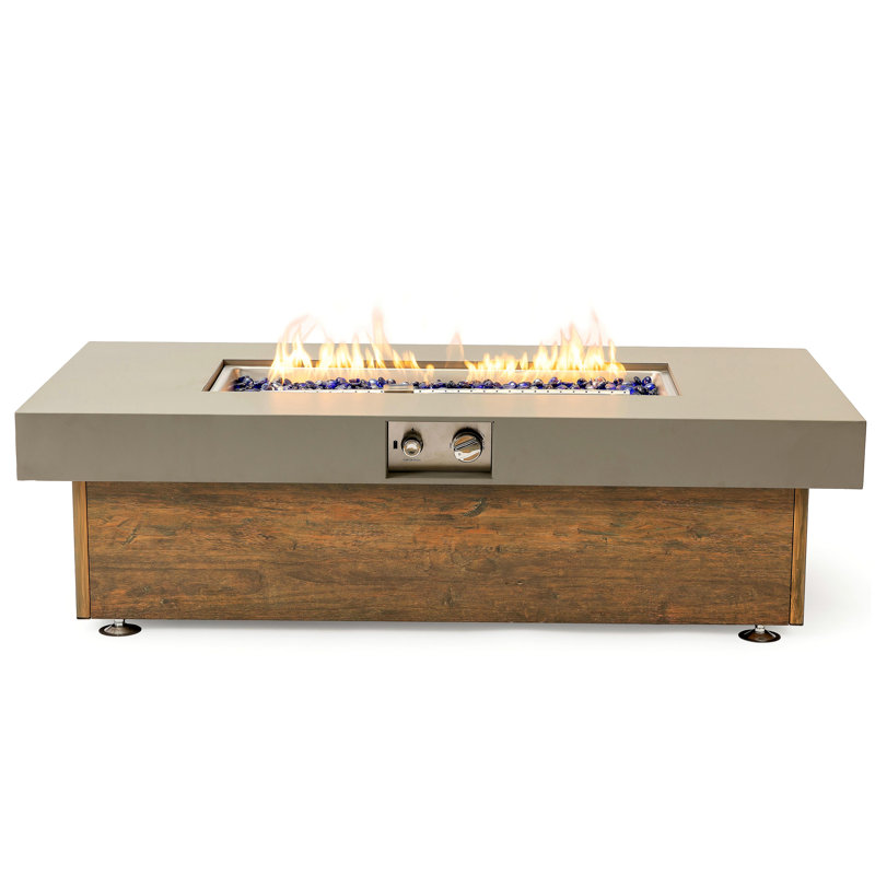 Table de foyer 48 po en fer avec surface en grain de bois