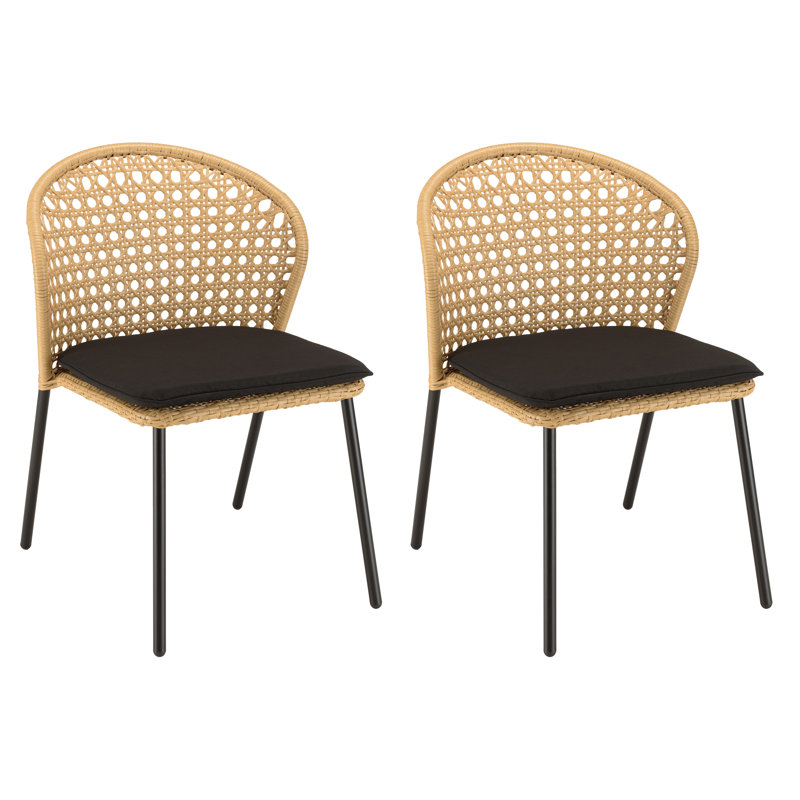 Maday Patio Dining Side Chair with Cushion, Natural, Black