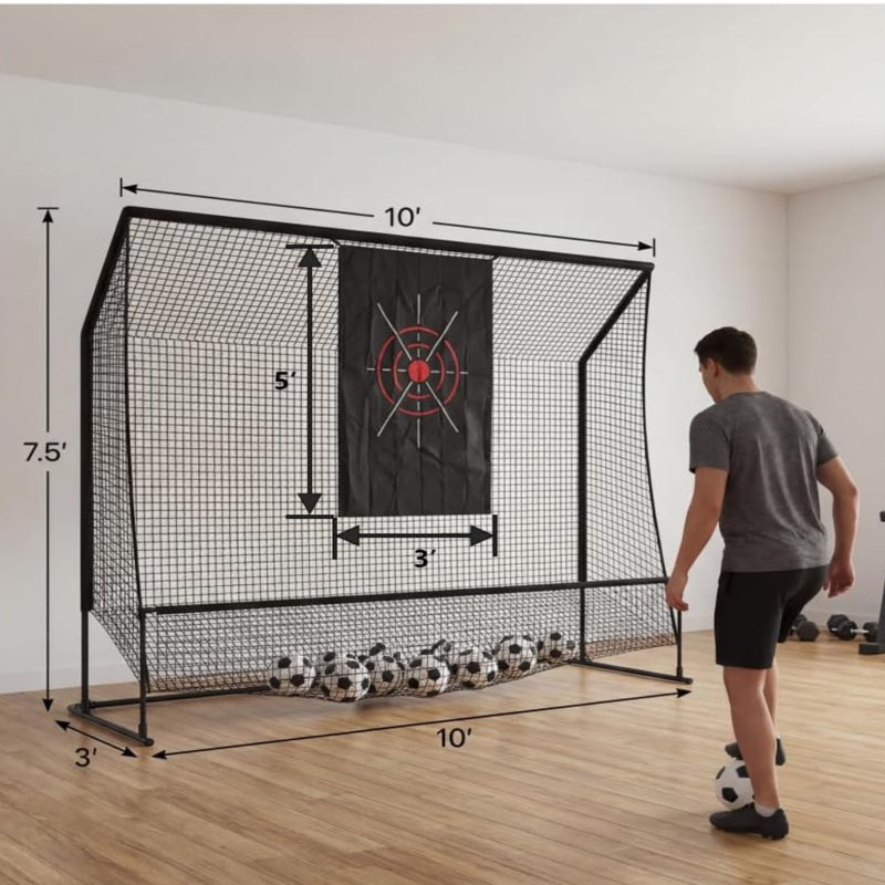 Filet de golf robuste 10 x 7,5 pi - filet d'entraînement durable avec chiffon pour objectif, barrières latérales et sac de transport - pour l'intérieur, le garage et l'extérieur - Noir