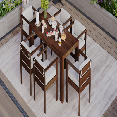 Ensemble de table de salle à manger 7 pièces pour 6 personnes, ensemble de mobilier d'extérieur avec table rectangulaire de 72,8 po, table de patio et chaises avec coussins amovibles pour la cour, le jardin et la piscine (coussin beige)