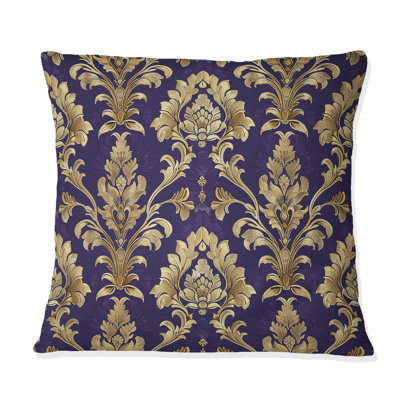 Coussin décoratif damassé traditionnel mauve et or royal I