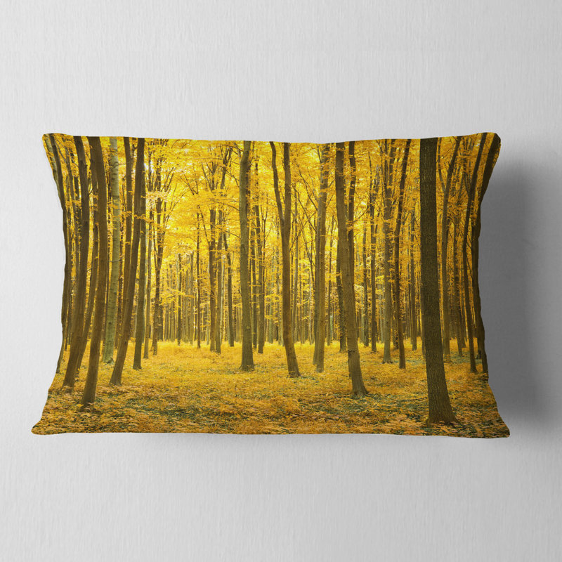 Bright Yellow Autumns Forest - Forest Printed Throw Pillow