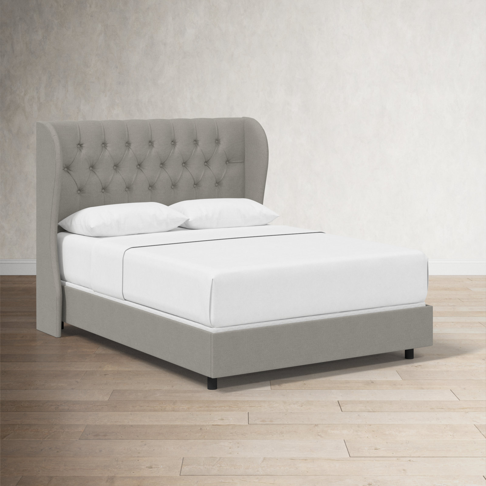 Tomey Upholstered Wingback Bed, Full, Zuma Pumice Textured Linen