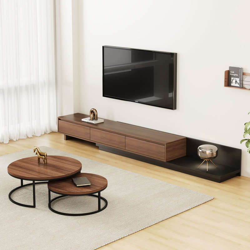 2-piece Set, Expandable Tv Cabinet With Three Drawers And Nesting Coffee Table