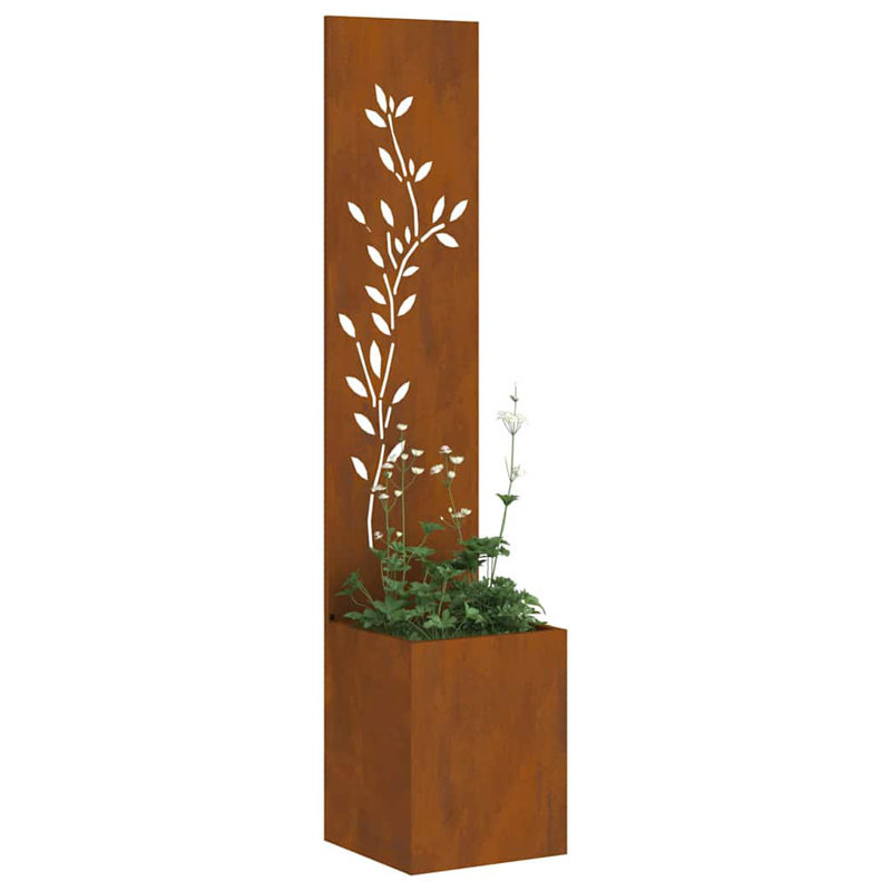 Garden Privacy Screen Floral 32 X 140 Cm Weathering Steel, Rusty