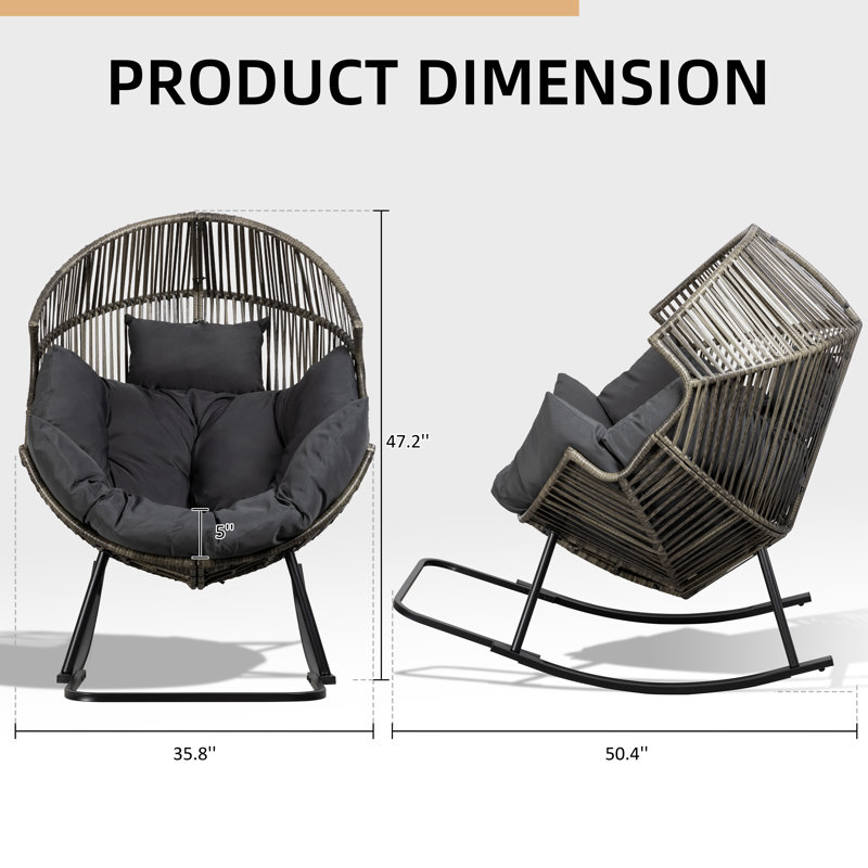 Fauteuil à bascule d'extérieur avec coussin Calcedonio, Gris / Gris foncé