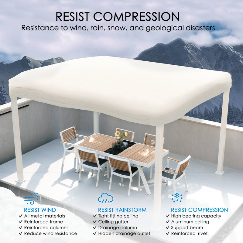 White Aluminum Louvered Pergola with Adjustable Roof, 12ft x 16ft
