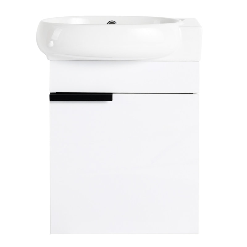 Meuble-lavabo à fermeture en douceur avec lavabo, 16 pouces pour petite salle de bain, Blanc brillant
