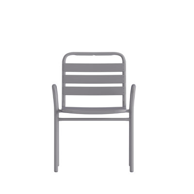 Commercial Metal Indoor-Outdoor Restaurant Stack Chair with Metal Triple Slat Back and Arms by George Oliver