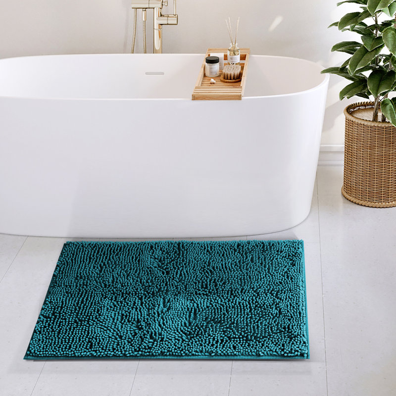 Tapis pour salle de bain en chenille ultra absorbant Kalyce, L 20 po x L 32 po, Bleu sarcelle