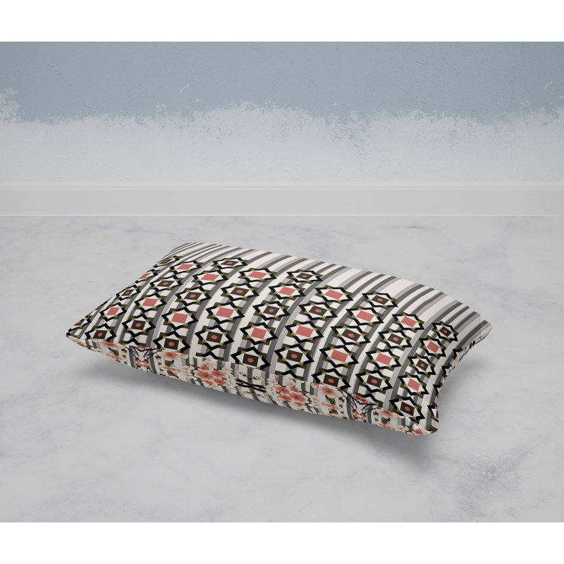 Blooming Bouquet Stripes  Rectangular Throw Pillow, White/Gray