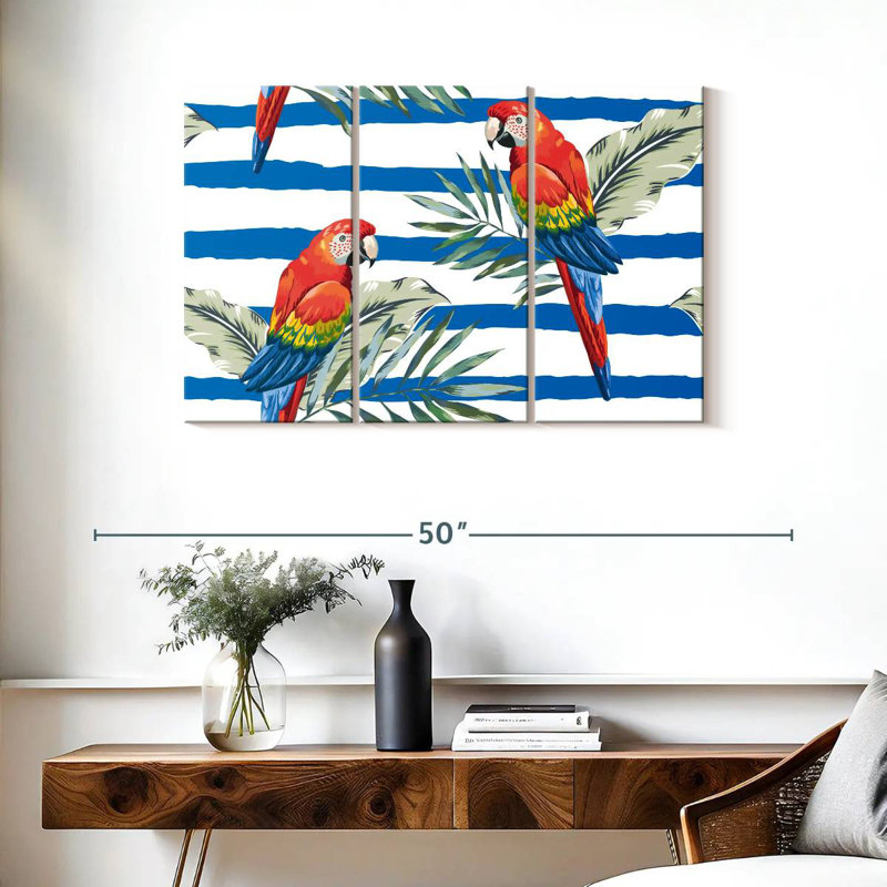 Macaw Parrots Palm Leaves, 24" H x 38" W