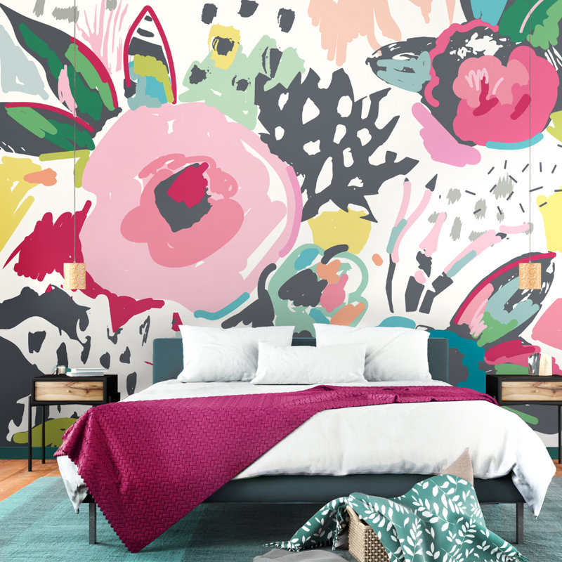 Abstract Floral - Raspberry Wall Mural, Pink, 280cm L x 350cm W 
