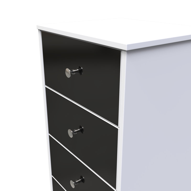 Fully Assembled Lokshin 5 - Drawer Chest of Drawers, Black Gloss/White