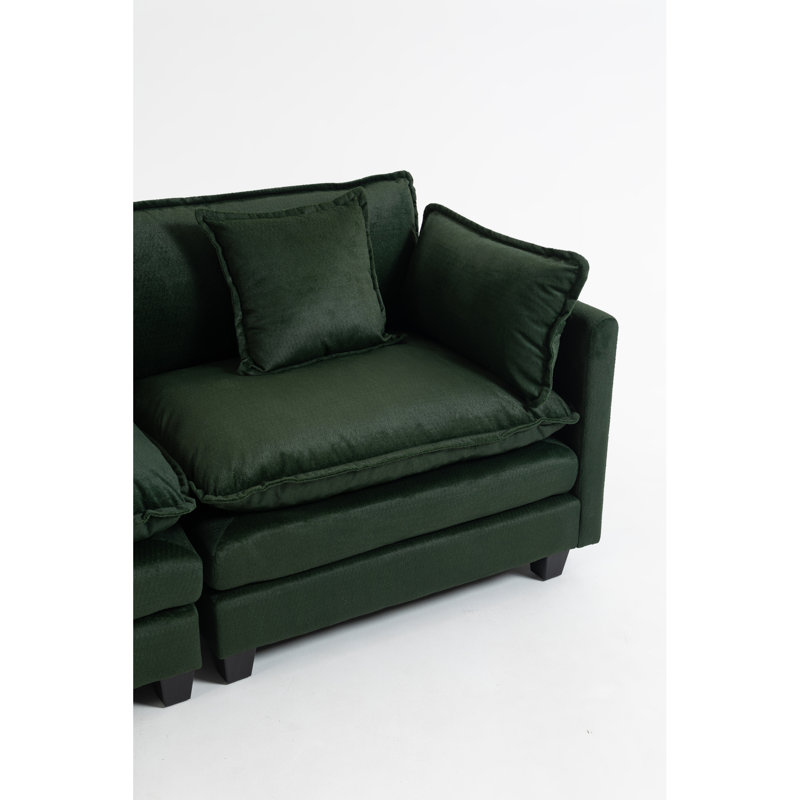 Canapé modulaire moderne en chenille avec méridienne, vert antique pour le salon