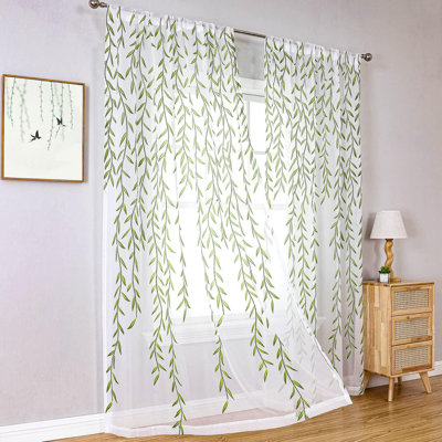 White And Green Sheer Curtains  Long, Vine Leaf Patterned Curtains Window Curtain Sheers Printed Bedroom Curtains 2 Panel Sets Sheer Drapes For Living Room