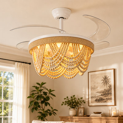 Ventilateur de plafond 20 po avec pales cachées Boho pour chambre à coucher, salon, salle à manger