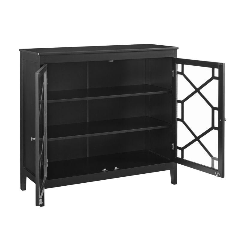 Armoire décorative à trois tablettes de 38 po avec deux portes vitrées Fiama, Noir