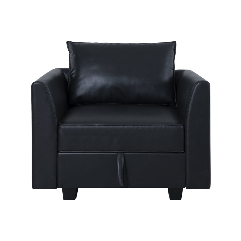 Ruen Convertible Air Leather Accent Chair  for Living Room, Apartment, Office, Black Air Leather, No