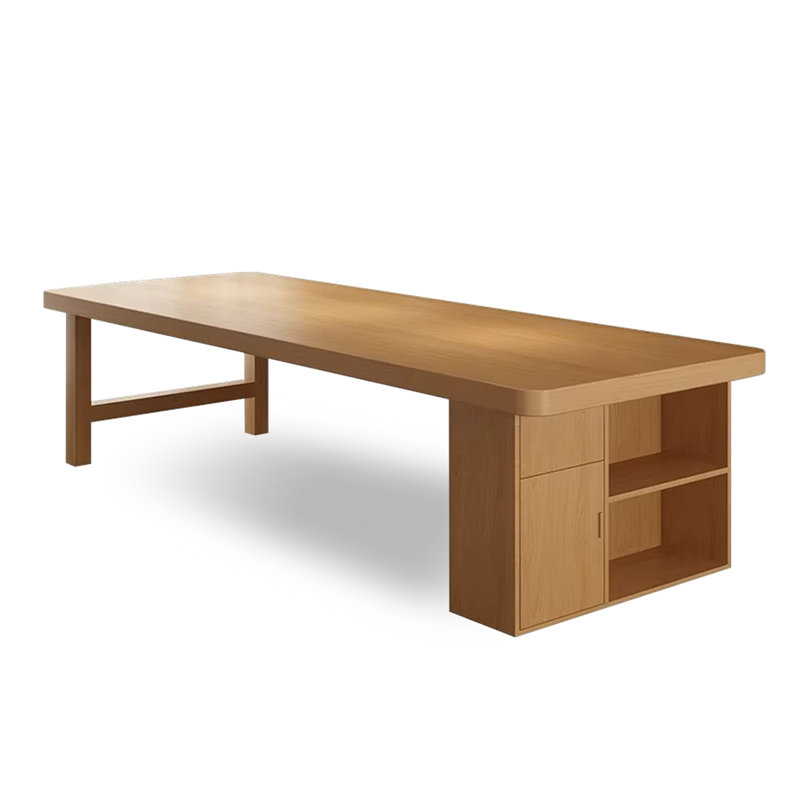 Solid wood rectangular desk with storage cabinet, 29.53" H x 94.49" W x 39.37" D
