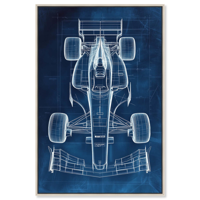 «Race Car Blueprint» par Art Remedy, Noir, H 16 po x l 11 po, Cadre flottant