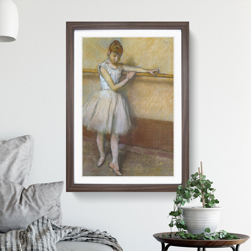 Ballet Ballerina Dancer at the Bar by Edgar Degas - Picture Frame Painting, Walnut Framed, 65cm H x 48cm W x 2cm D