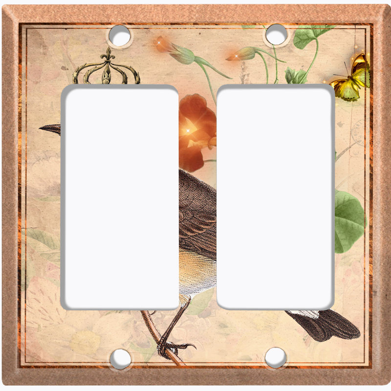 Botanical Brown Bird Crown Flowers 2 - Gang Toggle Light Switch Standard Wall Plate