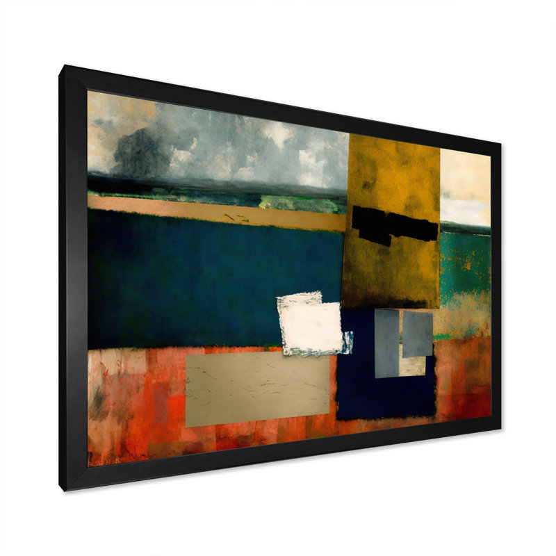 «Blue Sky Colorfields VI», art mural abstrait sur toile, Cadre d'angle fermé noir, H 12 po x l 20 po x P 1 po