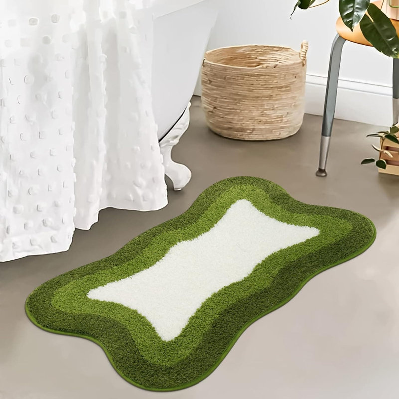Green Irregular Shape Bathroom Runner Rug - 18x47" | Non-Slip, Soft & Washable | Absorbent for Bathtub/Sink/Shower/Bedroom