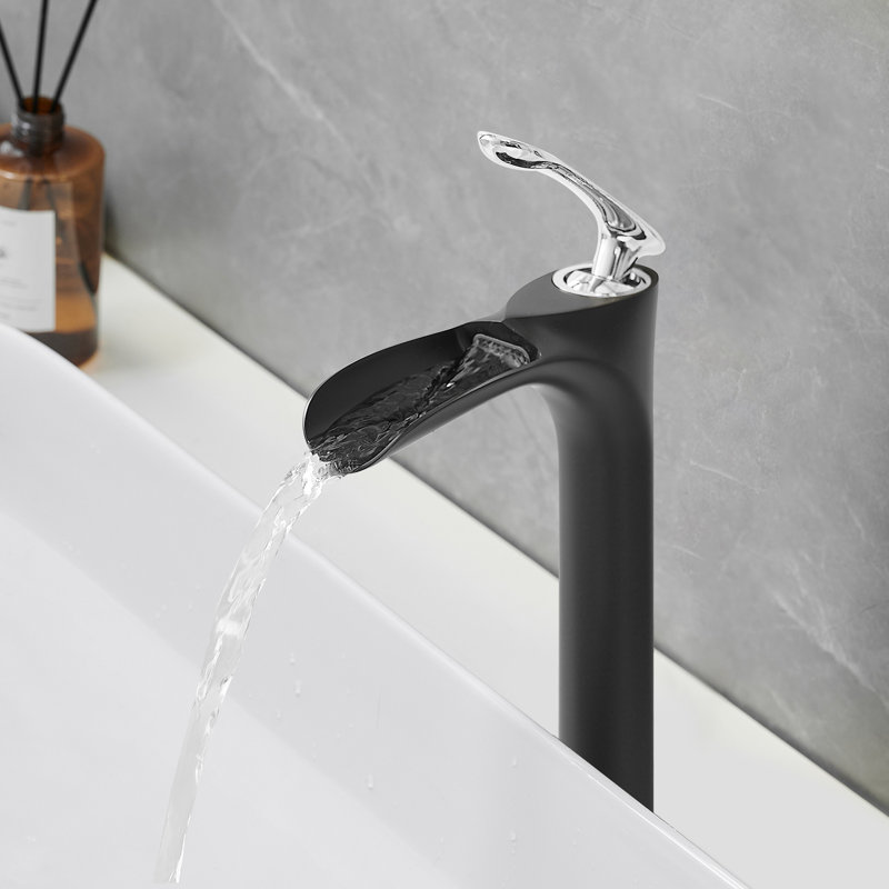 Robinet de lavabo vasque de salle de bain à poignée simple Waterfall, Noir mat