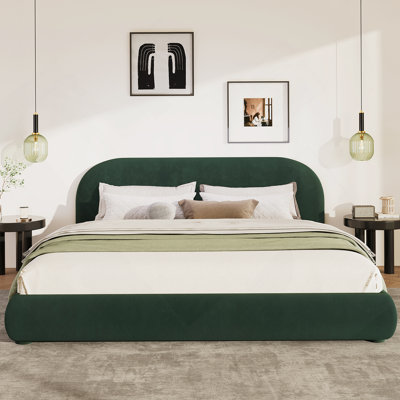 Lit moelleux en velours vert foncé: texture luxueuse légère, ajoutant une atmosphère haut de gamme à la chambre à coucher, grand lit