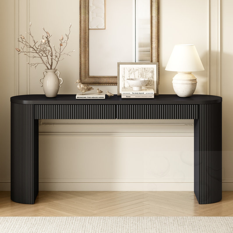 Console avec deux tiroirs et pieds réglables, Noir