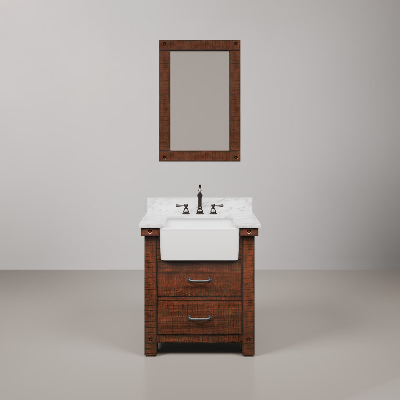 Paisley 30 In. Single Sink Carrara White Marble Countertop Vanity In Rustic Sienna With Mirror, Rostic Sienna