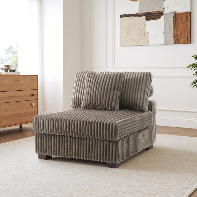 Upholstered Accent Chair with Footstool, Light Brown