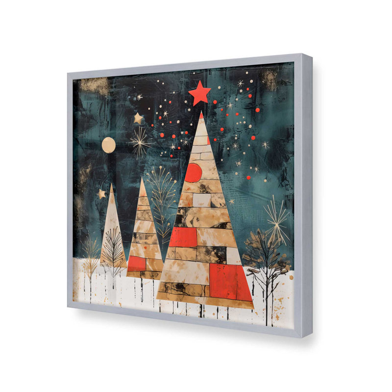 20 "x 20" Starry Night Christmas Tree III, Cadre simple en chrome poli, bois massif, H 17,75 po x l 17,75 po