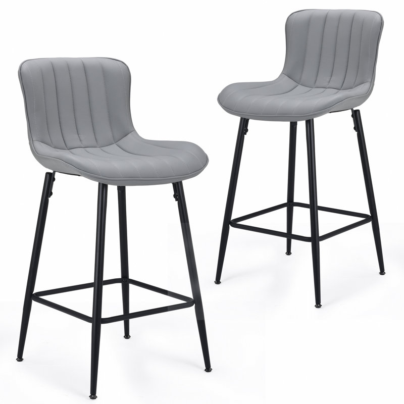 Ensemble de 2 tabourets de comptoir, chaises de cuisine et de salle à manger en similicuir pour la salle à manger, tabourets de bar à hauteur de comptoir, chaises de table de salle à manger modernes Mid-Century avec pieds en métal, gris