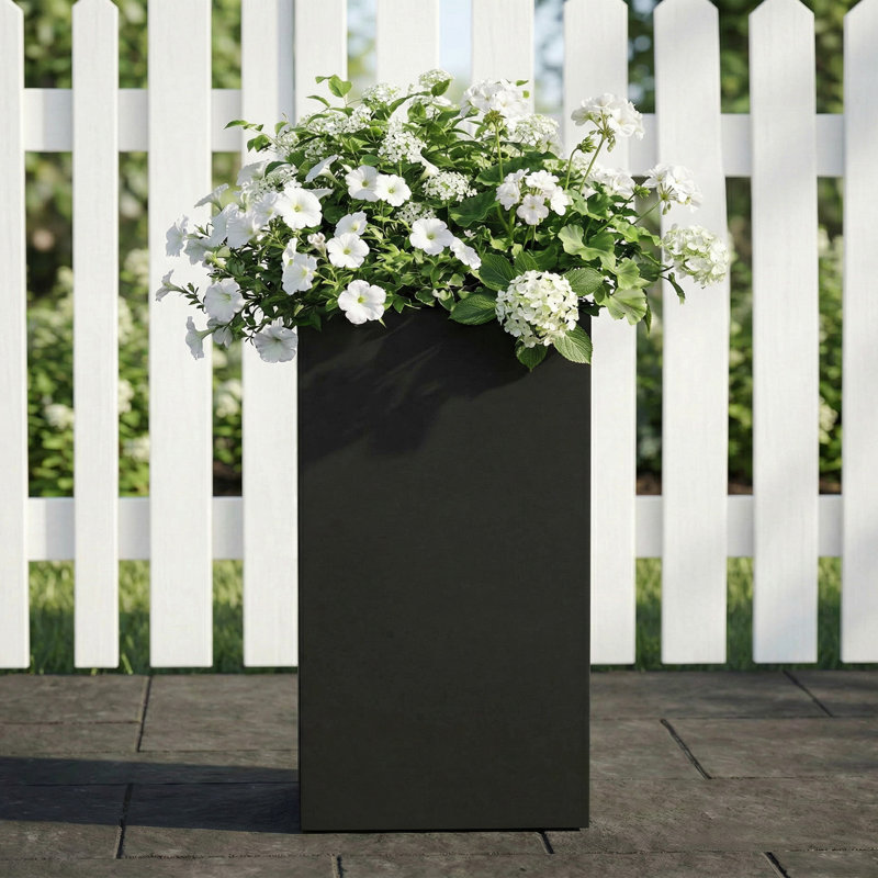 Jardinières rectangulaires en métal pour plantes d'extérieur, H 26 po x l 13 po x P 13 po, Noir