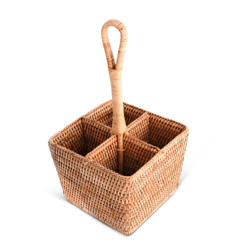 Panier à couverts en osier de rotin tissé à la main