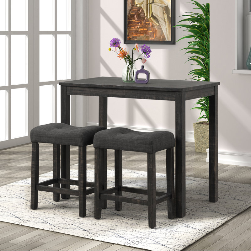 Gray 3-Piece Counter Height Dining Set with Upholstered Stools