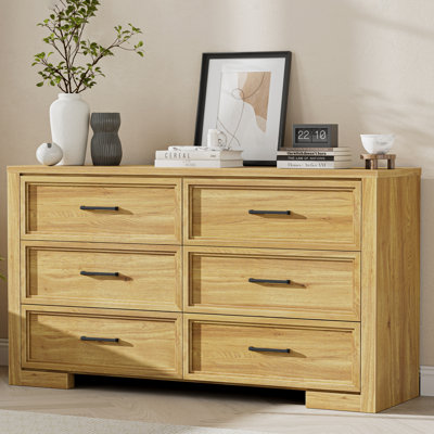 6-Drawer Dresser For Bedroom,  54'' Wide Chest for 50/55/60 Inch TV, Wood Closet Organizer